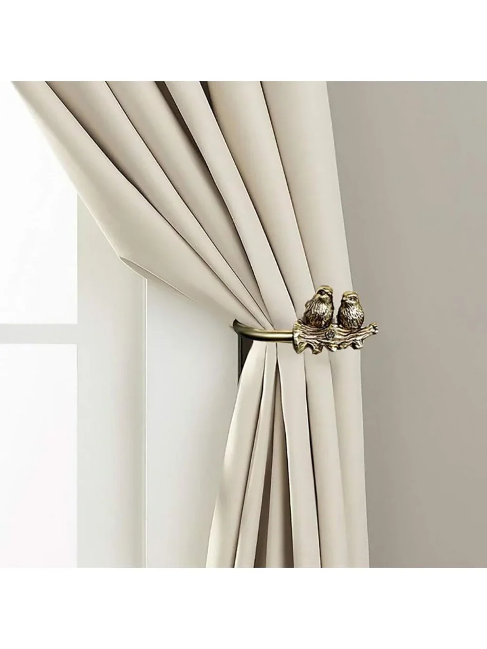 Elegant Gold Curtain Holdbacks with Twin Birds Finials - Set of 2 Drapery Hooks